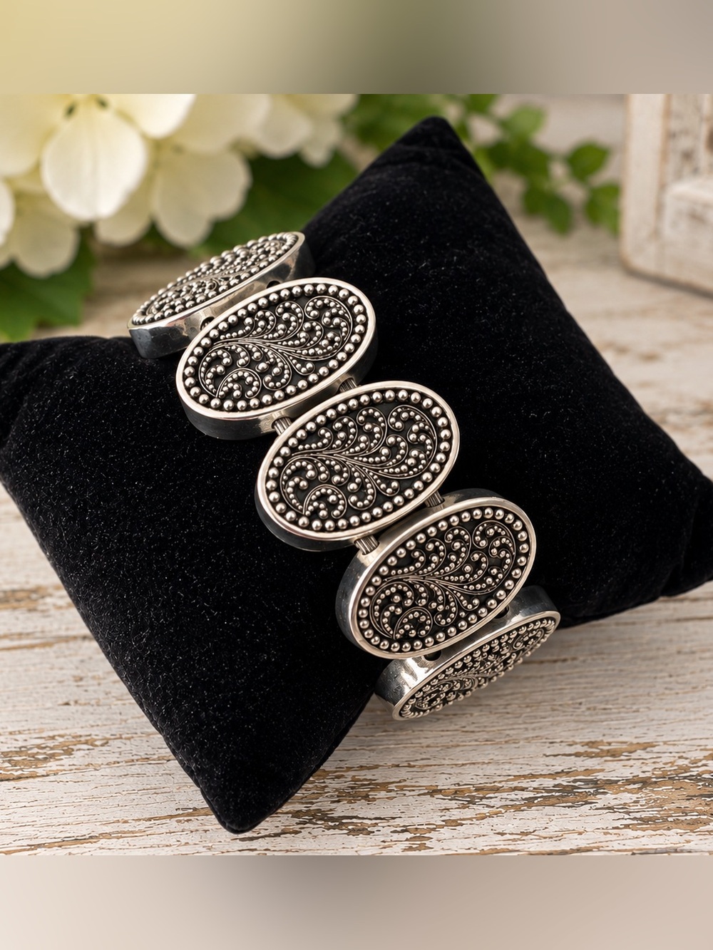 Rare Lois Hill Sterling Silver Oval Panel Statement Bracelet
